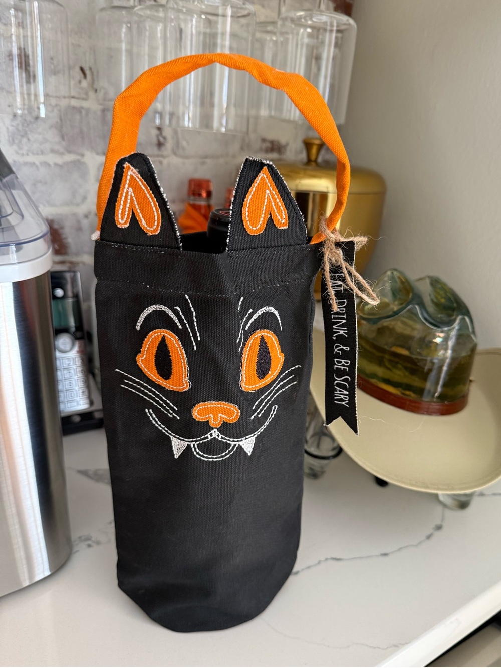 NWT Burton and Burton Black Cat Wine Tote Canvas Bag